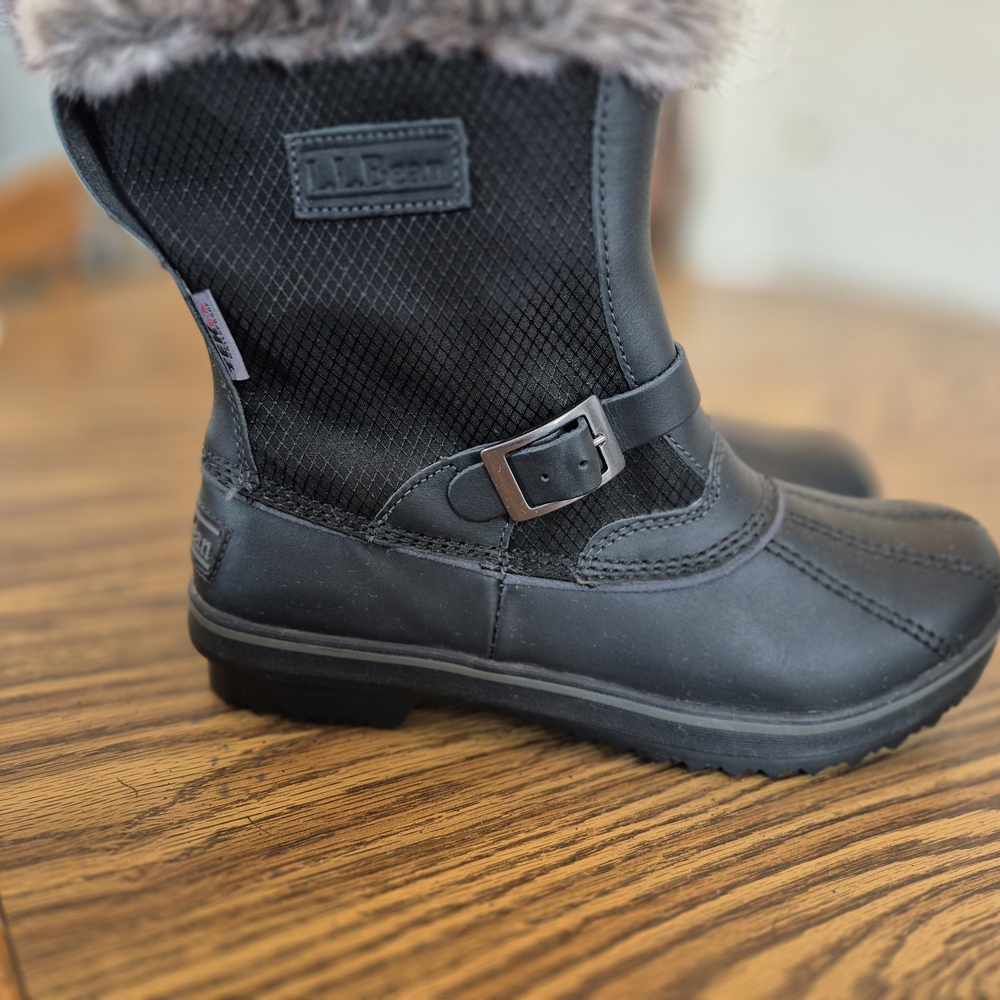 L.L. Bean Black Ankle Boots with Faux Fur Trim